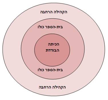 תרשים 2 - יש לפעול בכל התחומים: הכיתה הבודדת, בית הספר כולו והקהילה הרחבה